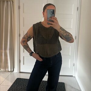Zara Open Knit Sleeveless Sweater Top – Olive Green – Size L